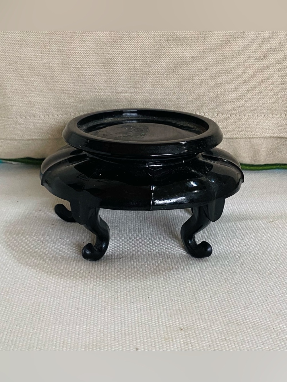 Antique Art Deco Black Amethyst Glass PAT PENDING Footed Display Stand Pedestal
